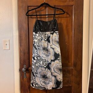 y2k sequin floral print midi dress (Studio Y) black , white & gold